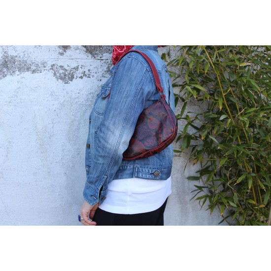 Manchester Red Snake print Baguette Bag