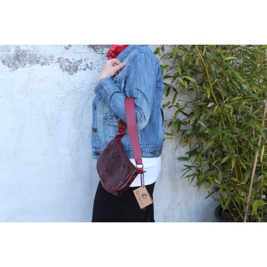 Manchester Red Snake print Baguette Bag