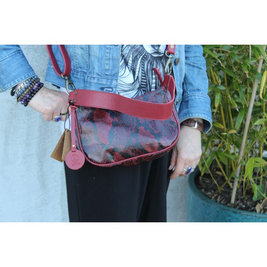 Manchester Red Snake print Baguette Bag