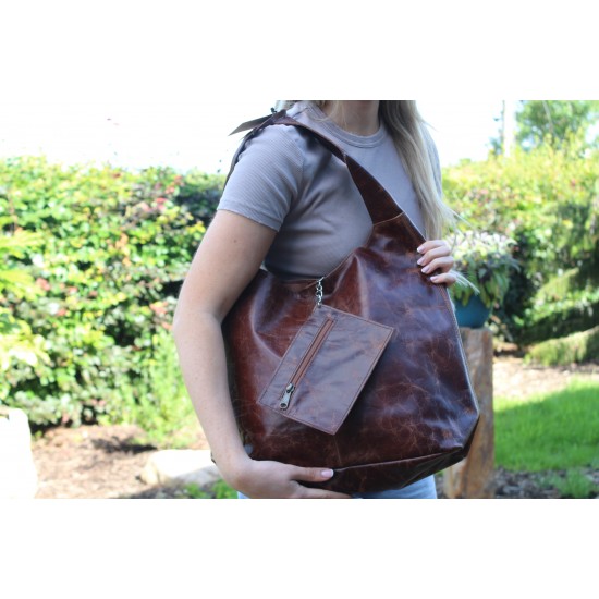 Beach Hobo Scoop Leather bag Brown Distressed 