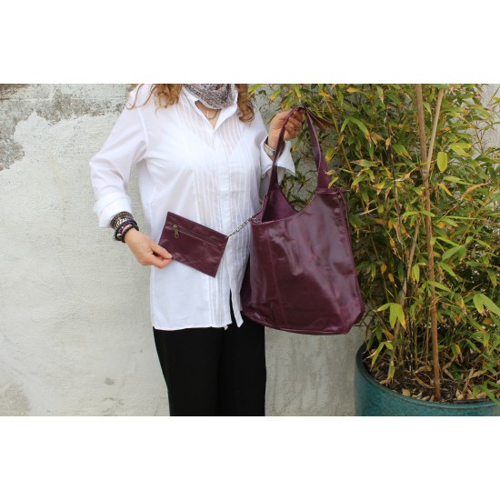 Beach Purple Leather Hobo