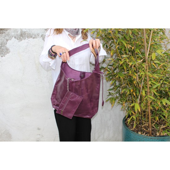 Beach Purple Leather Hobo