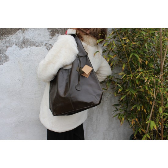 Beach Hobo Dark Green Leather Bag