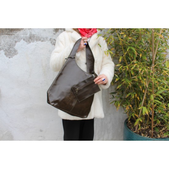 Beach Hobo Dark Green Leather Bag