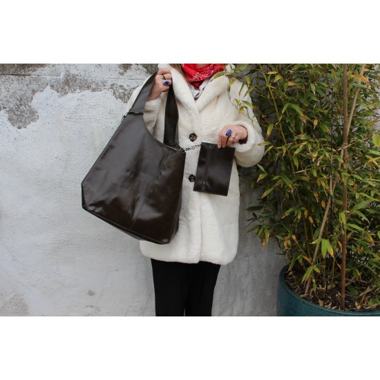 Beach Hobo Dark Green Leather Bag