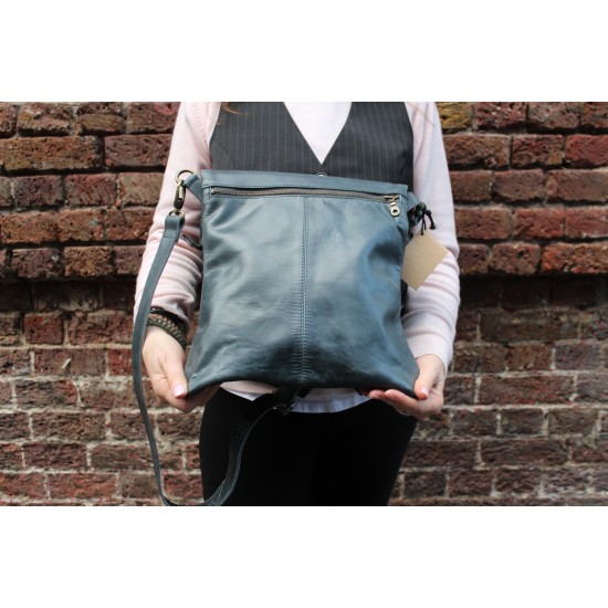 Amelie Messenger Bag  with Pockets Navy Leather