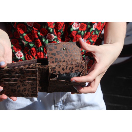 Large Tiny Leopard Print Leather Wallet