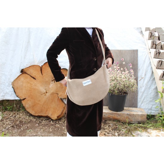 Bobby Half Moon Large Corduroy Bag Beige