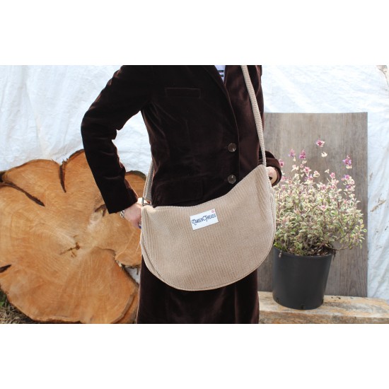 Bobby Half Moon Large Corduroy Bag Beige