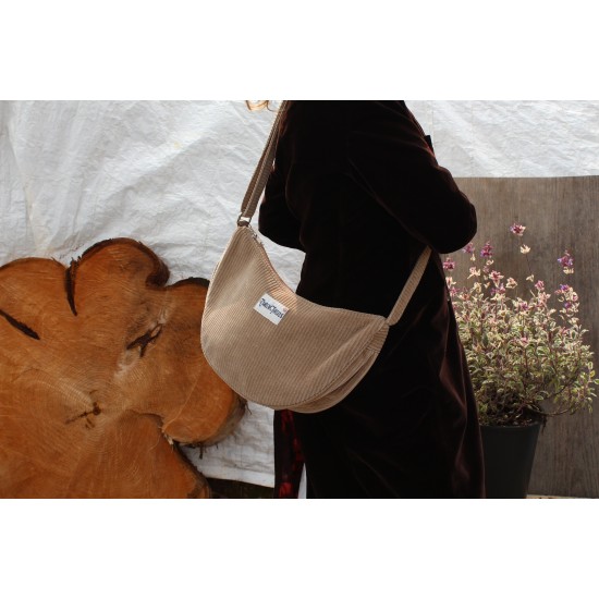 Bobby Half Moon Large Corduroy Bag Beige