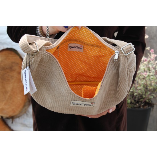 Bobby Half Moon Large Corduroy Bag Beige