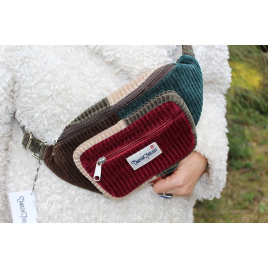 Double zip bum bag patchwork cord 