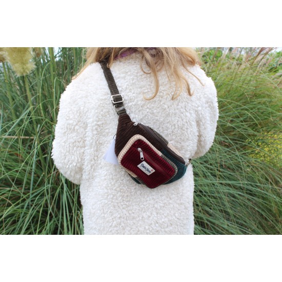 Double zip bum bag patchwork cord 