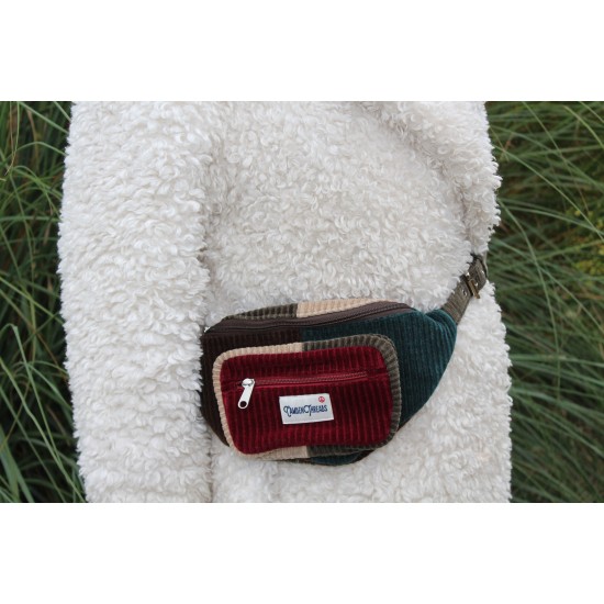 Double zip bum bag patchwork cord 
