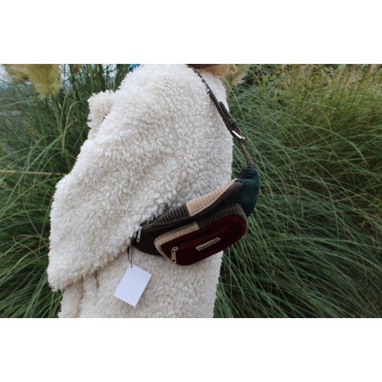 Double zip bum bag patchwork cord 