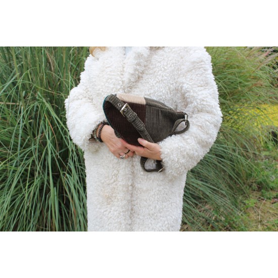 Double zip bum bag patchwork cord 