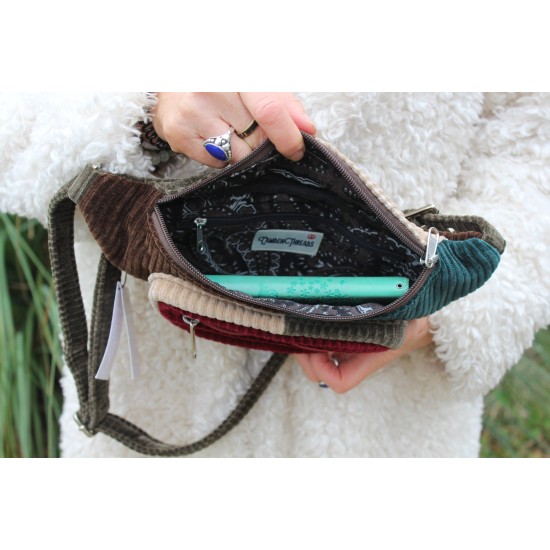 Double zip bum bag patchwork cord 