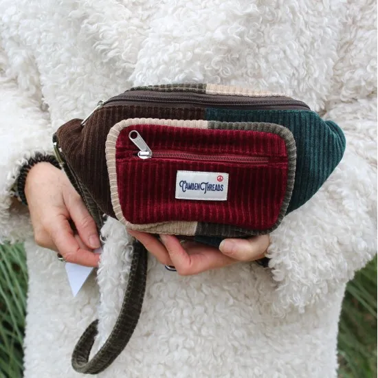 Double zip bum bag patchwork cord 
