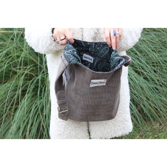 Ashbury grey corduroy Hobo Bag