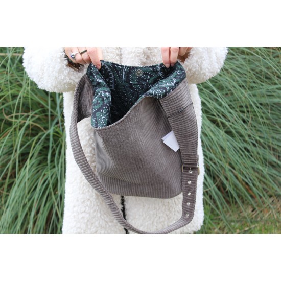 Ashbury grey corduroy Hobo Bag