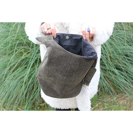 Ashbury khaki corduroy hobo bag