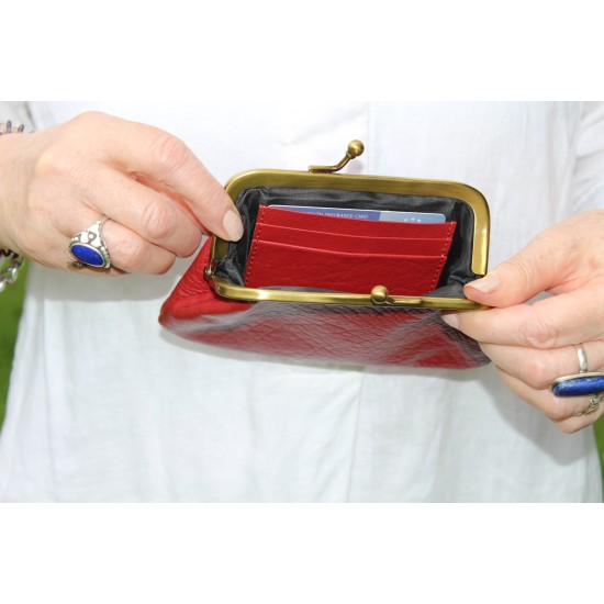Miranda Red Coin purse with cards leather