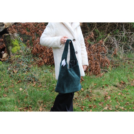 Beach tote dark teal corduroy