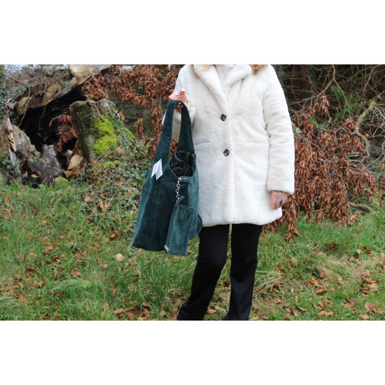 Beach tote dark teal corduroy