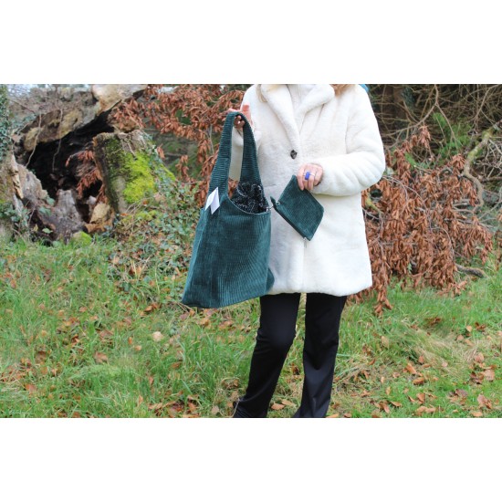Beach tote dark teal corduroy