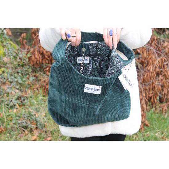 Beach tote dark teal corduroy