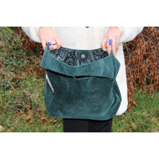 Beach tote dark teal corduroy