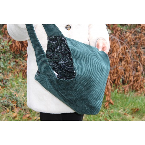 Beach tote dark teal corduroy