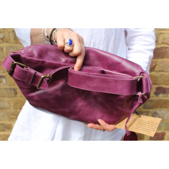 Giant zipped bum bag purple leather