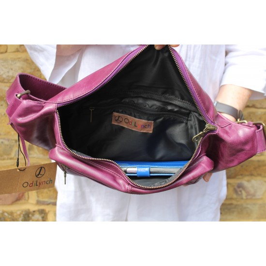 Giant zipped bum bag purple leather