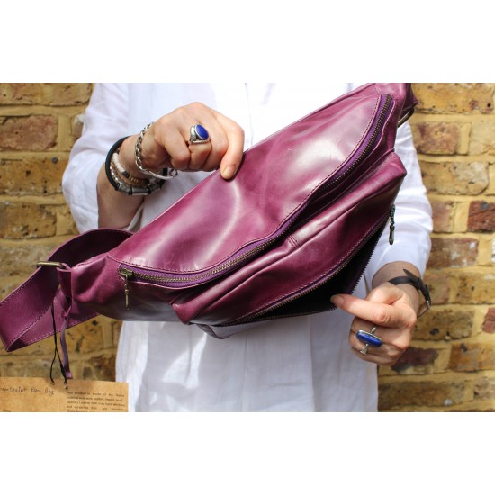 Giant zipped bum bag purple leather