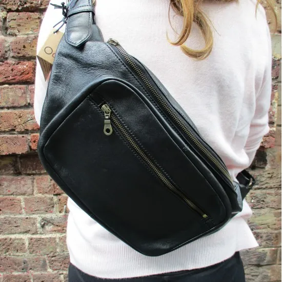 Giant Bum Bag Black Leather