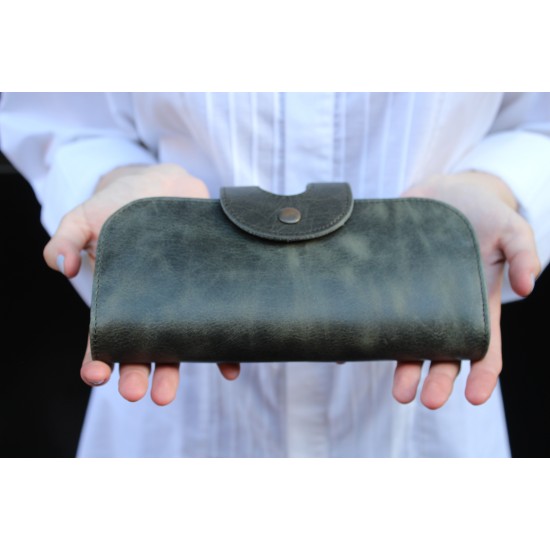 Big Fat Ex Large Wallet Charcoal Olive Leather
