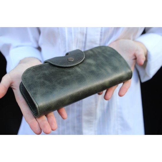 Big Fat Ex Large Wallet Charcoal Olive Leather