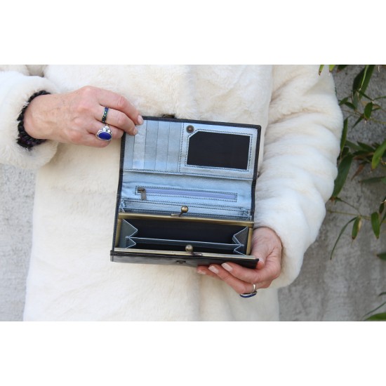 Large Clip Wallet Black and Silver Interior