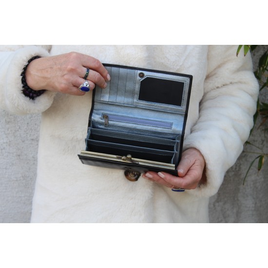 Large Clip Wallet Black and Silver Interior