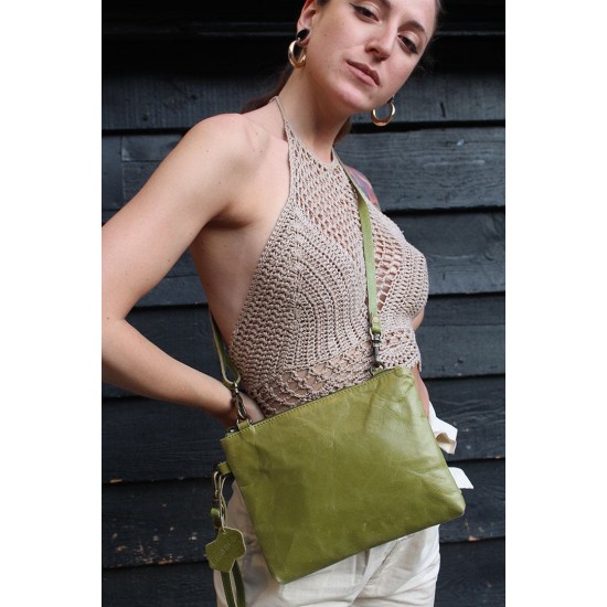 Sleeve Apple green Leather Clutch-Bag