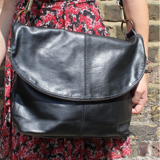 Dublin Large Zip Bag Black Leather